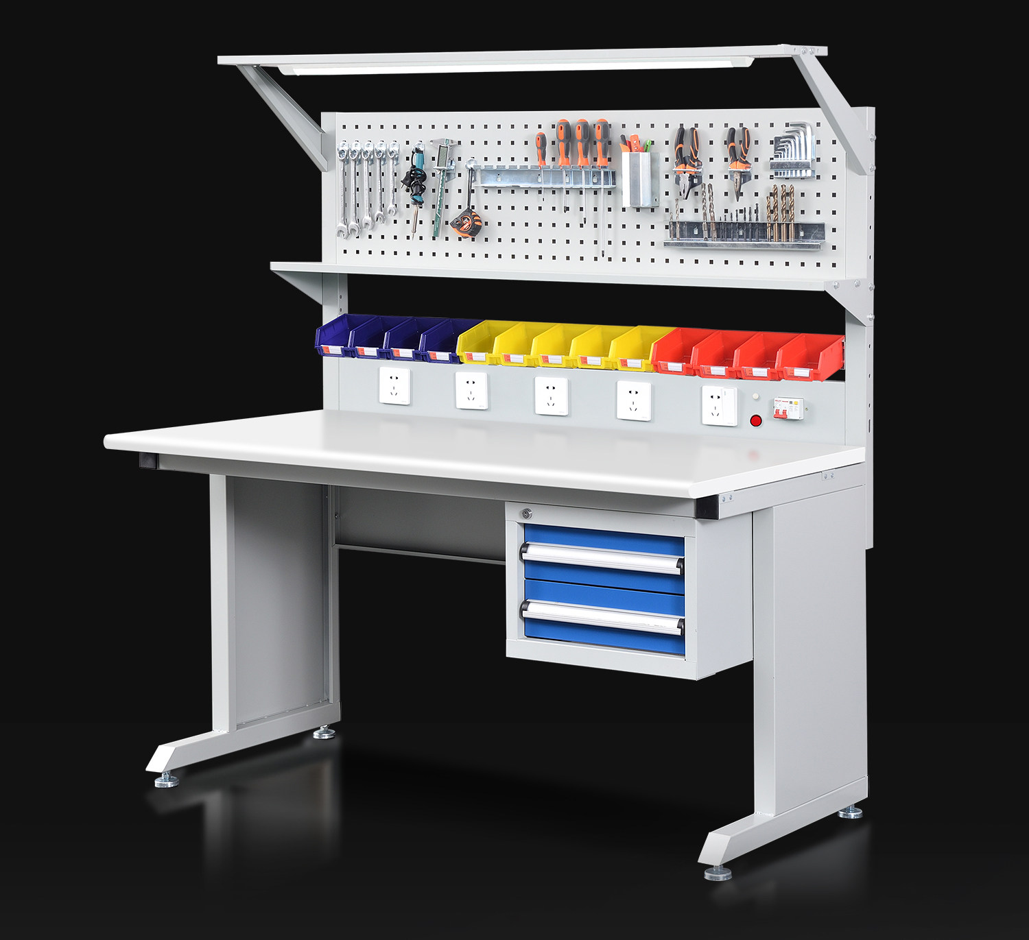 Workshop Tools Table - Graphen-Antistatik-Werkbank für Fabrikhallen mit Schubladen, Schwerlast-Konsole,